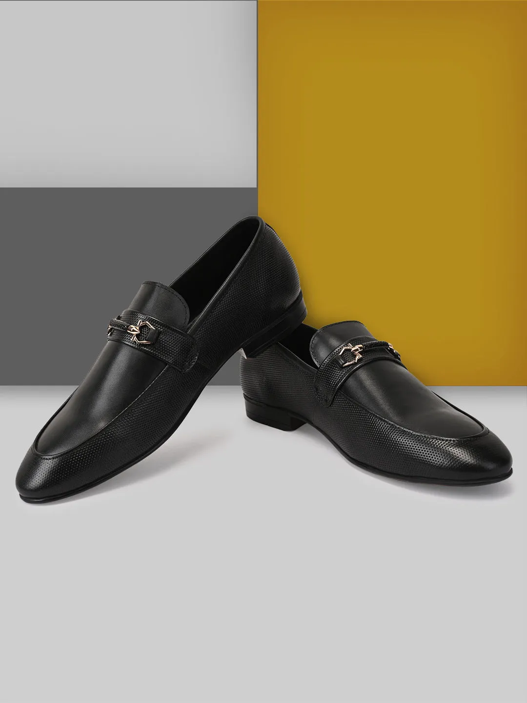 Men Black Solid Genuine Leather Loafers