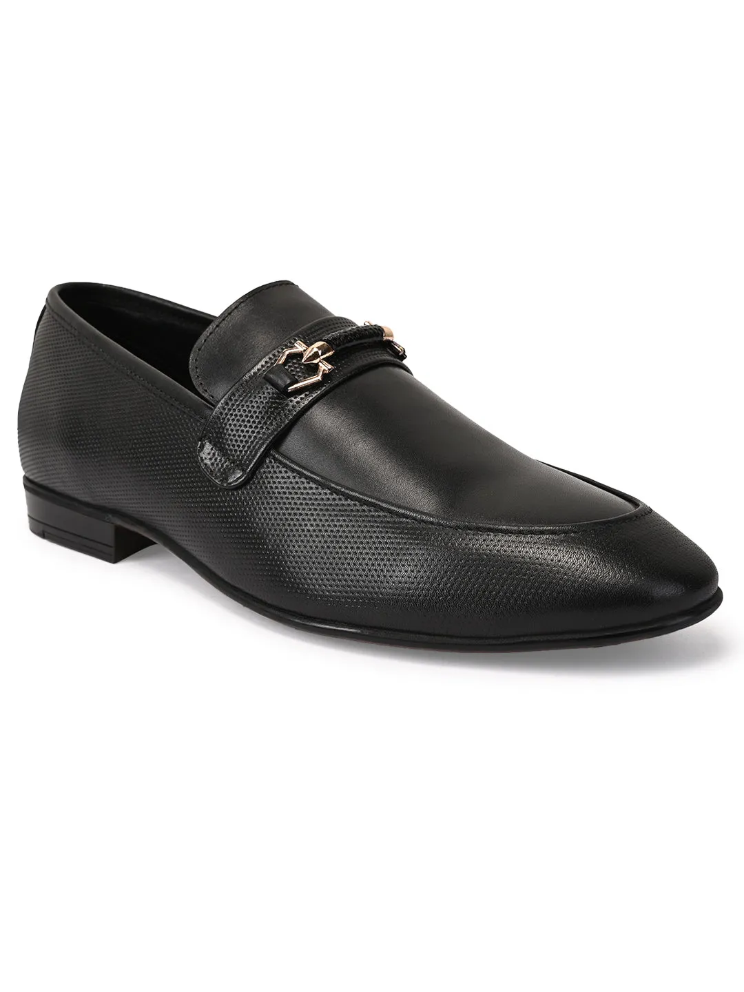 Men Black Solid Genuine Leather Loafers