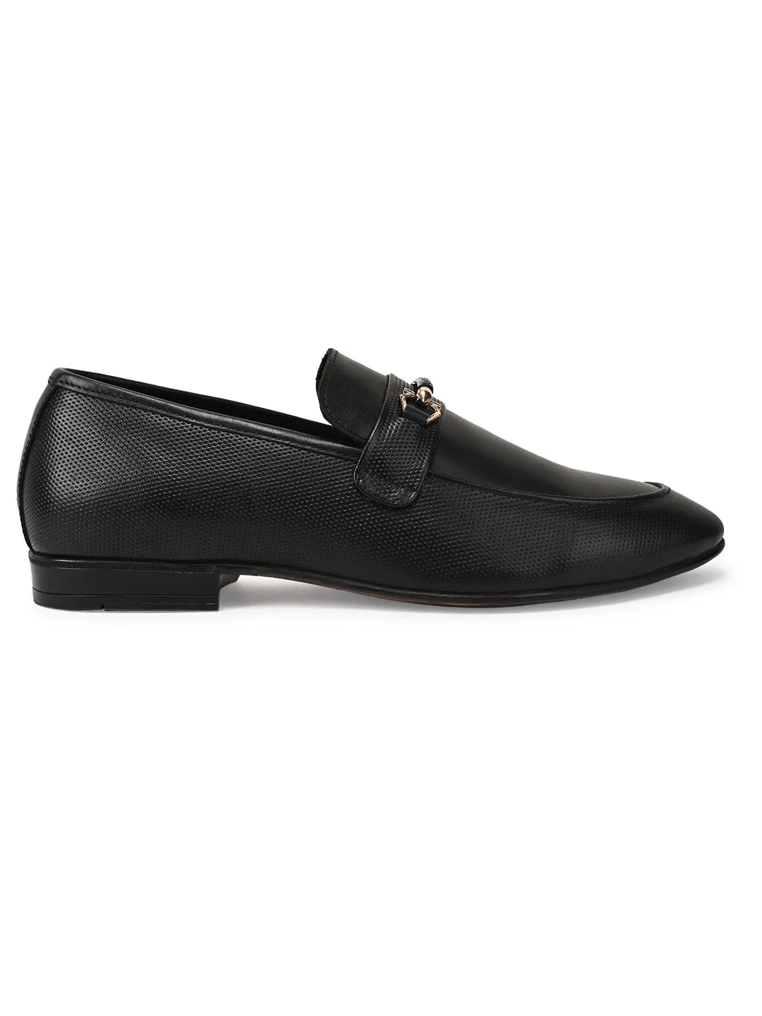 Men Black Solid Genuine Leather Loafers