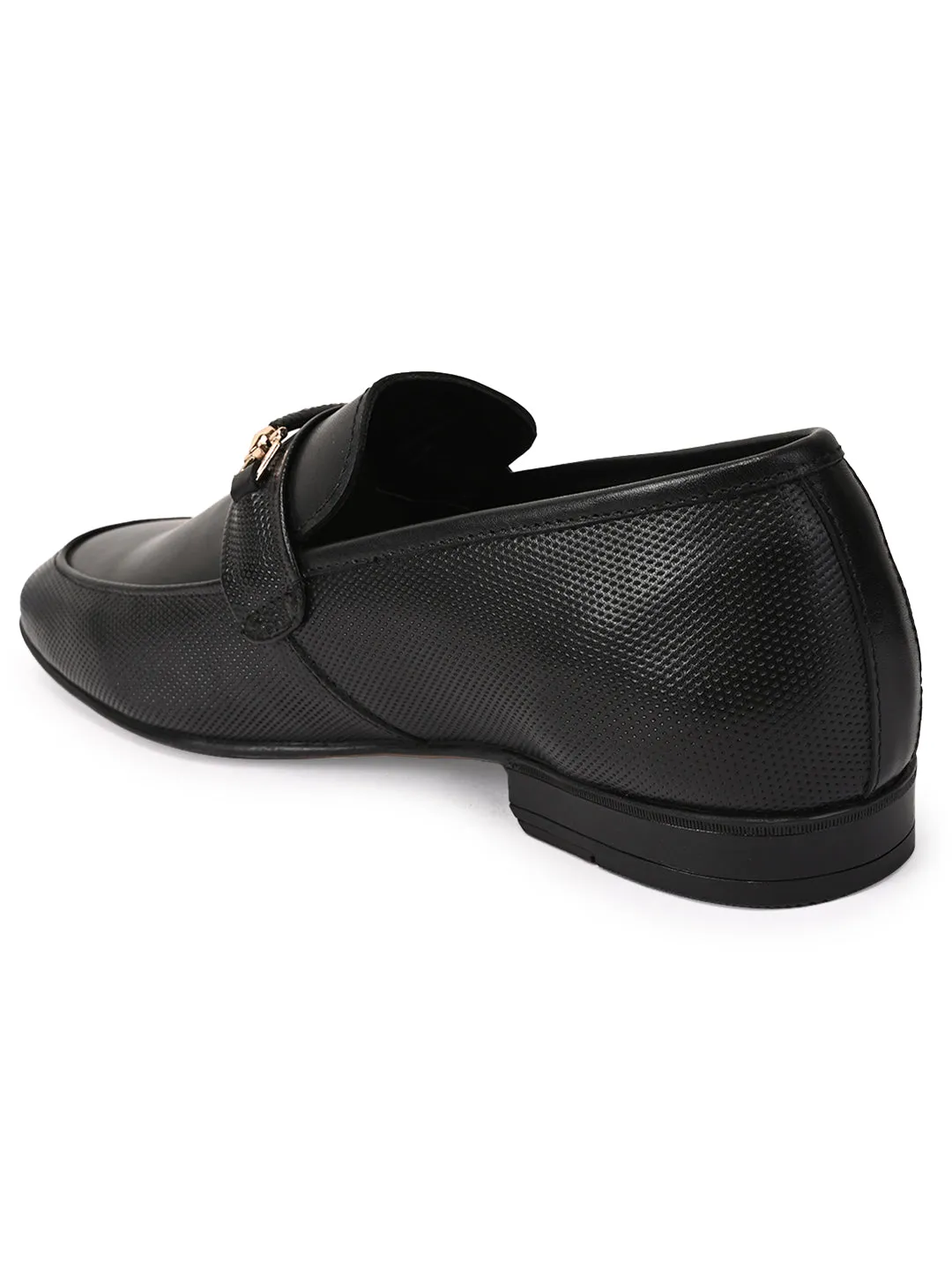 Men Black Solid Genuine Leather Loafers