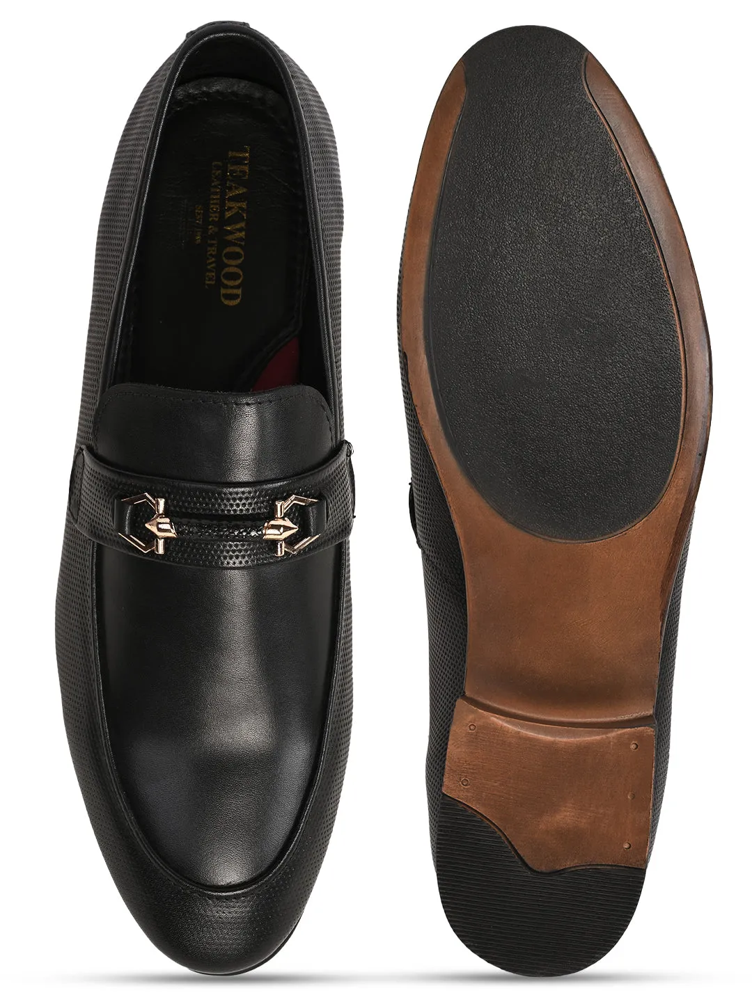 Men Black Solid Genuine Leather Loafers