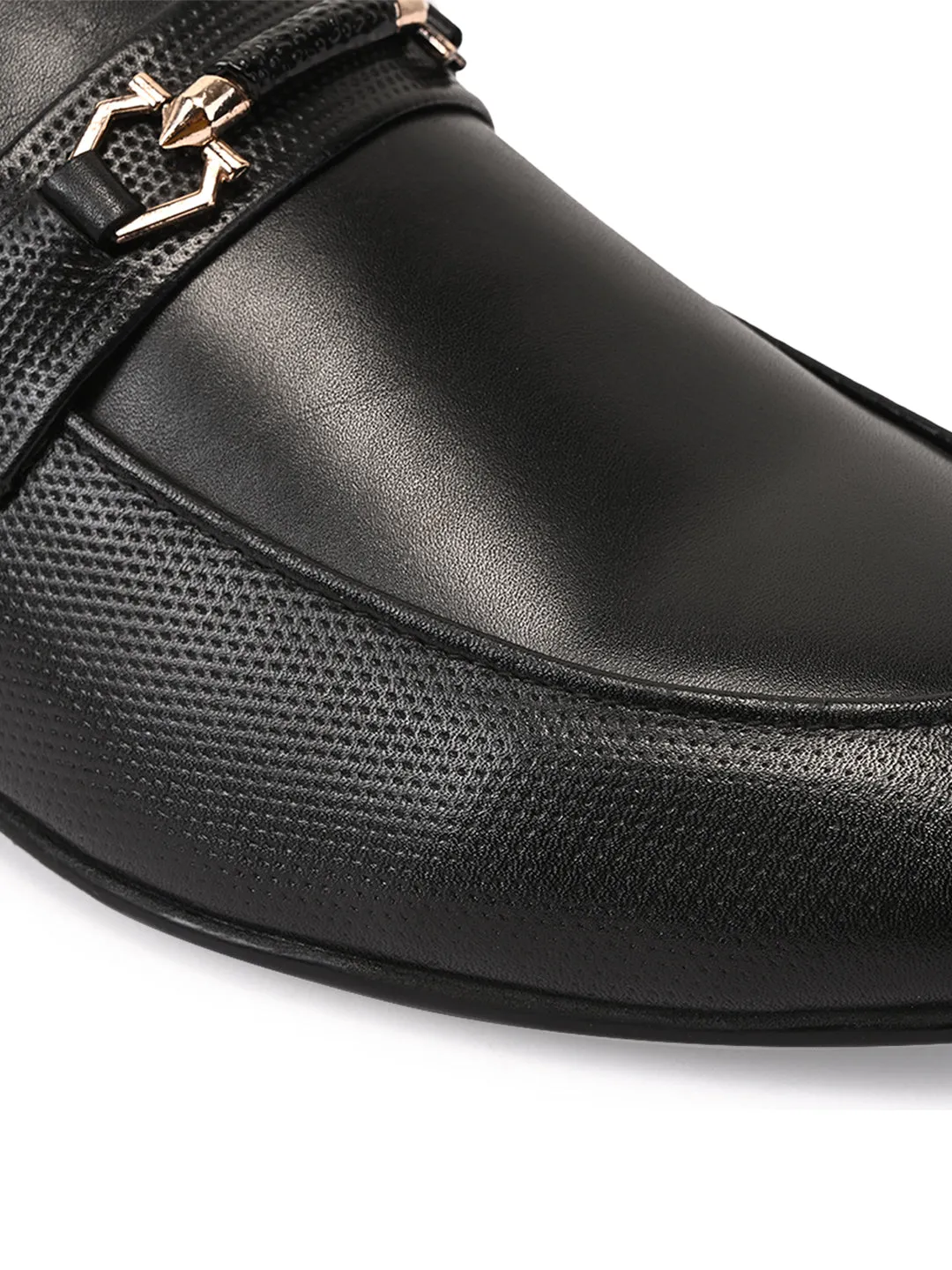 Men Black Solid Genuine Leather Loafers