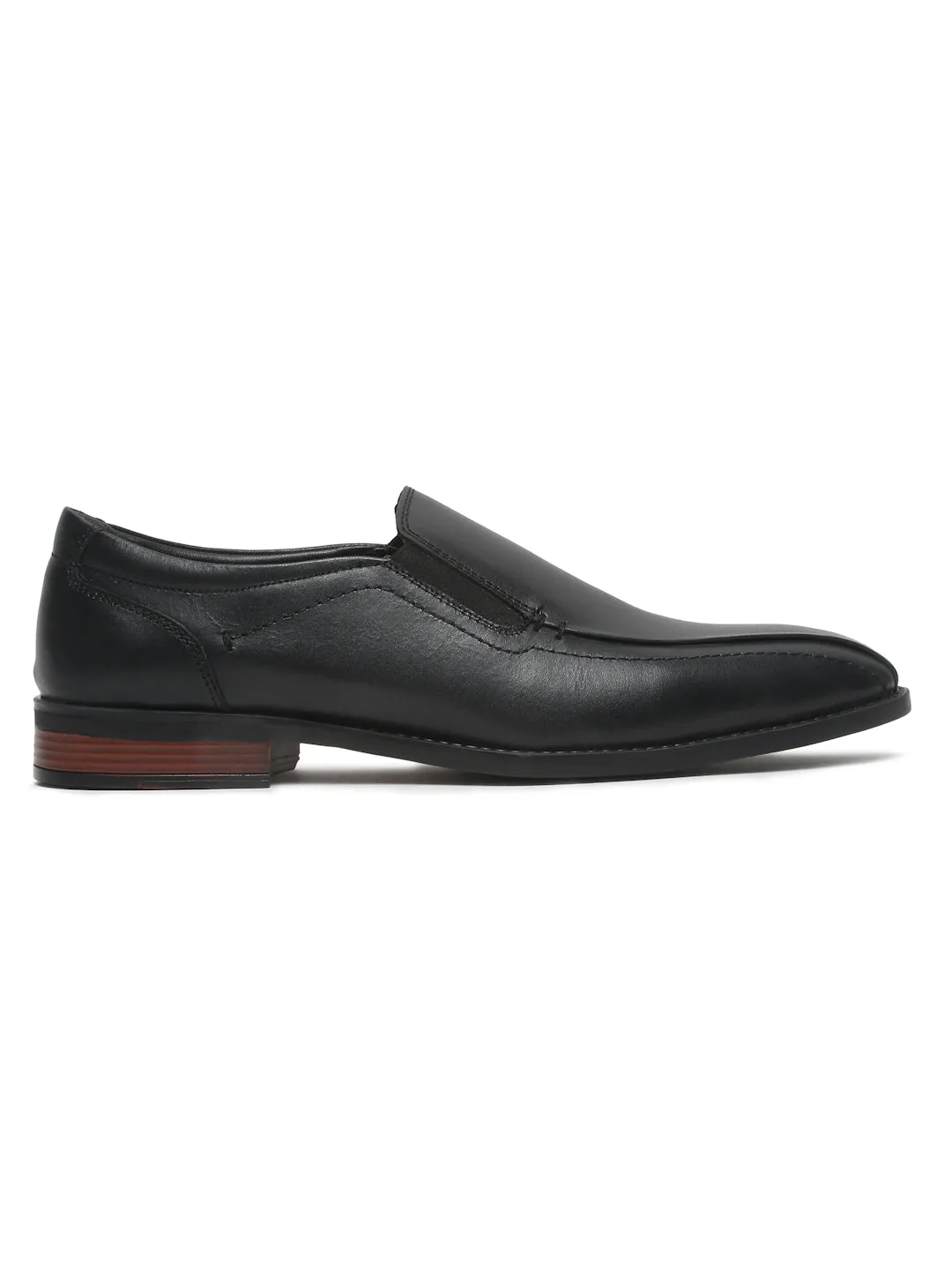 Men Black Solid Leather Formal Slip-On Loafers - Clearance sale