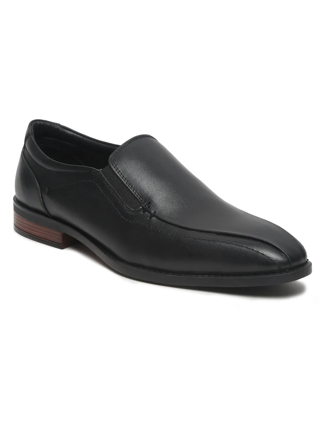 Men Black Solid Leather Formal Slip-On Loafers - Clearance sale