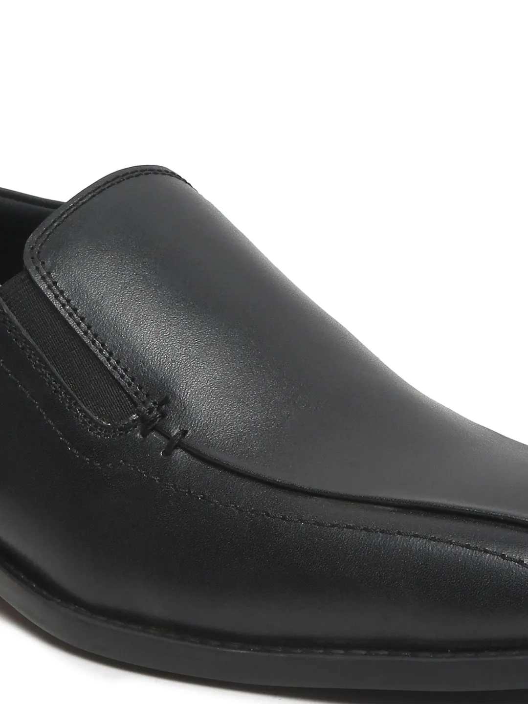 Men Black Solid Leather Formal Slip-On Loafers - Clearance sale