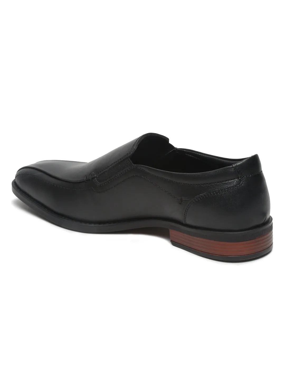 Men Black Solid Leather Formal Slip-On Loafers - Clearance sale