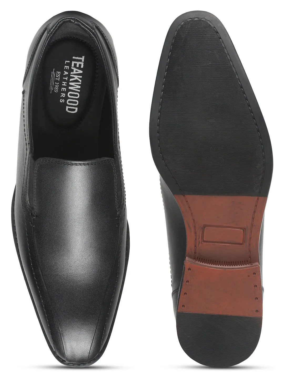 Men Black Solid Leather Formal Slip-On Loafers - Clearance sale