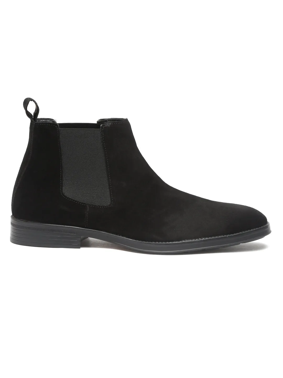 Men Black Solid Mid Top Black Boots