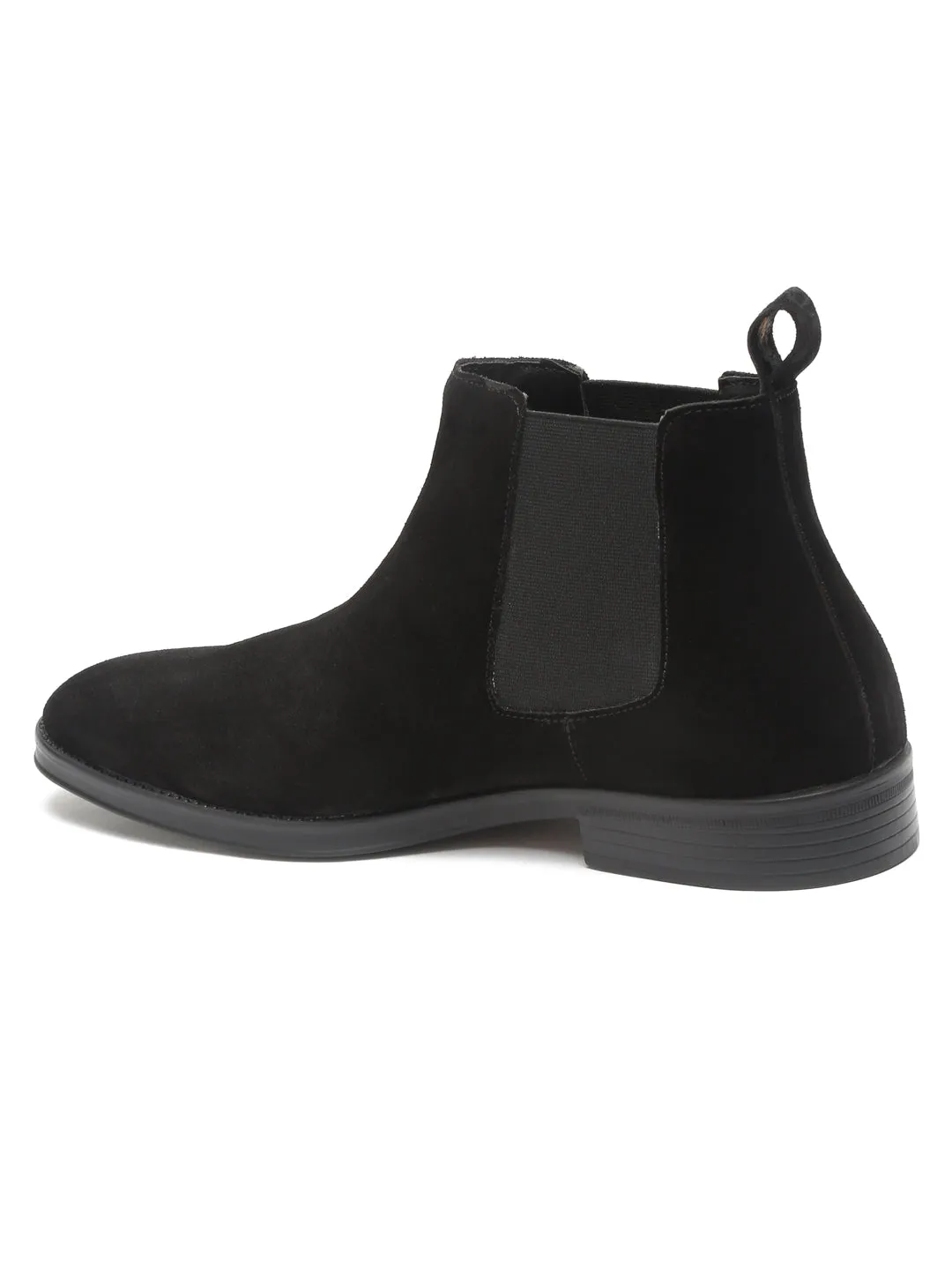 Men Black Solid Mid Top Black Boots