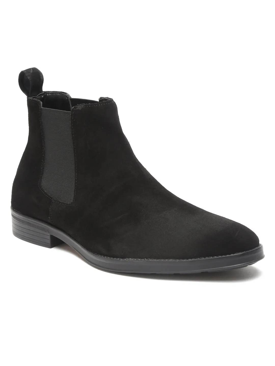 Men Black Solid Mid Top Black Boots