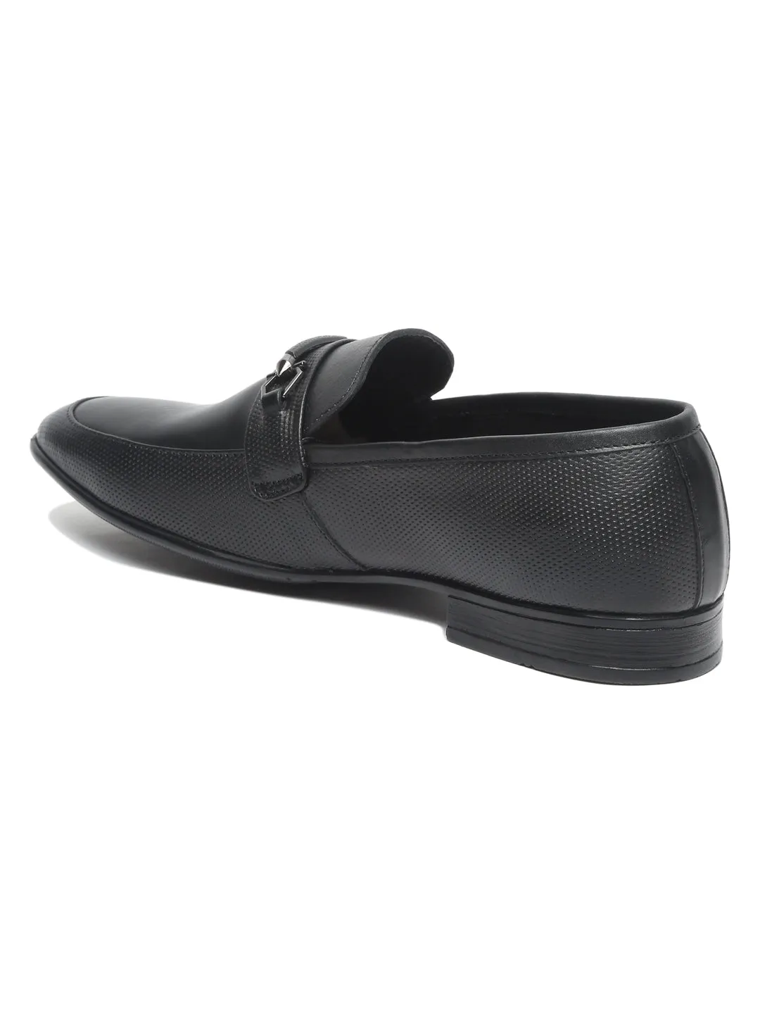 Men Black Texture Genuine Leather Formal Loafers