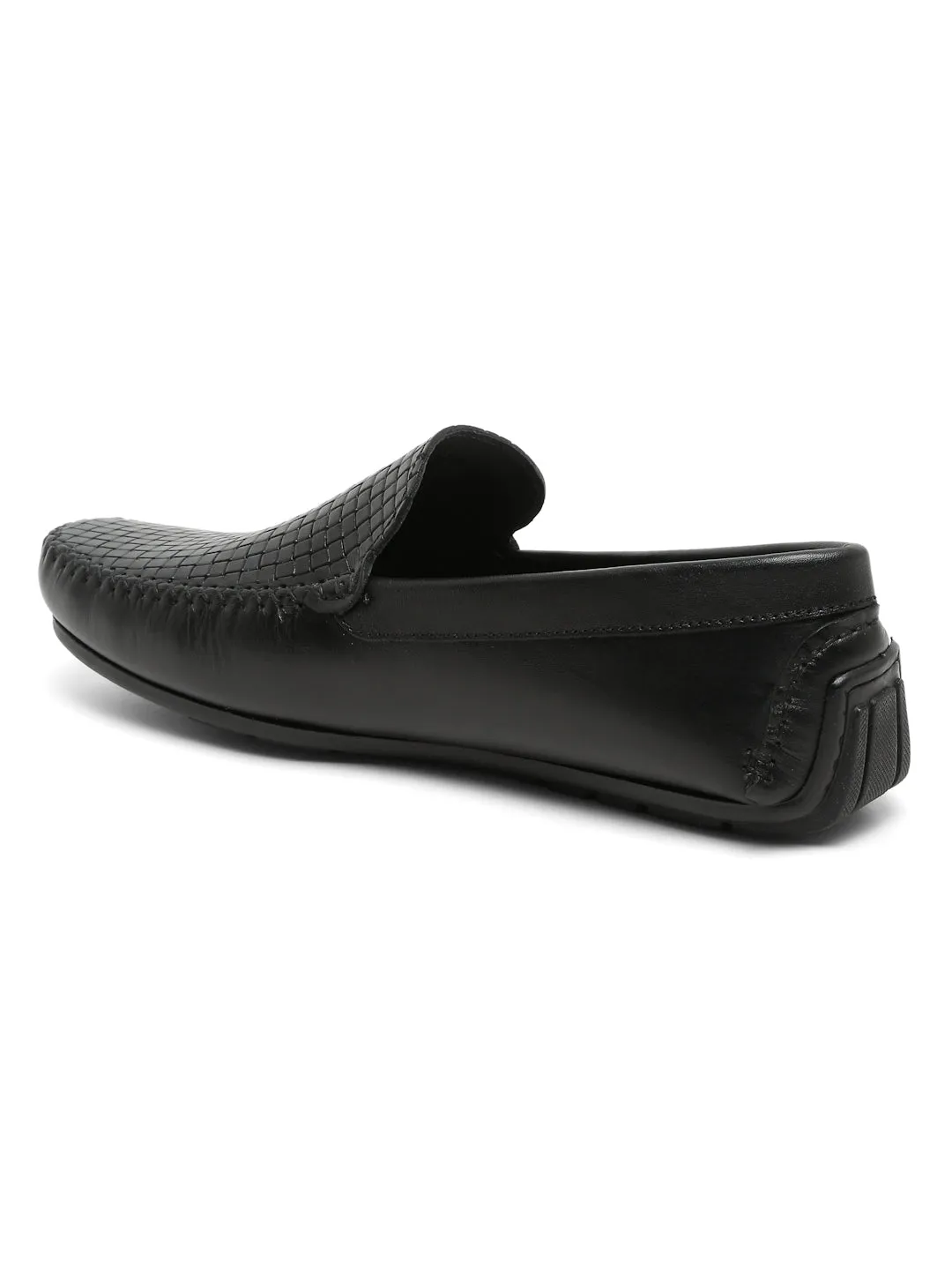 Men Black Texture Genuine Leather Loafers