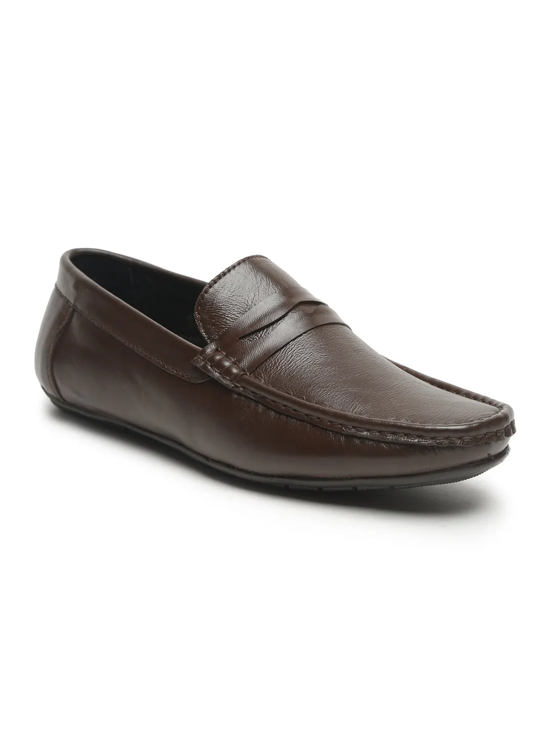 Men Brown Solid Genuine Leather Formal Loafers