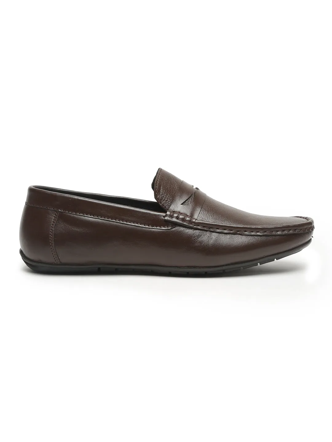 Men Brown Solid Genuine Leather Formal Loafers