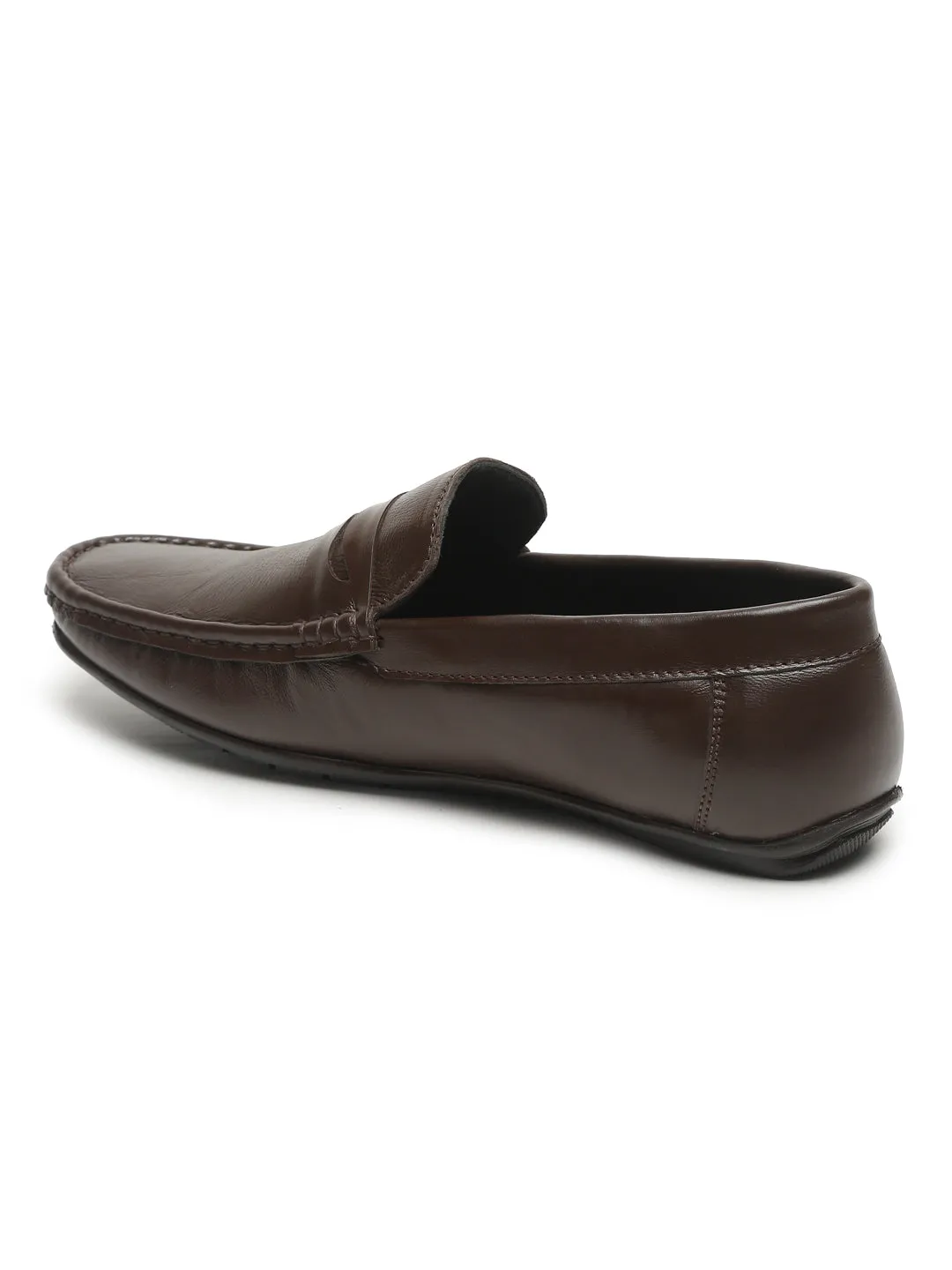 Men Brown Solid Genuine Leather Formal Loafers