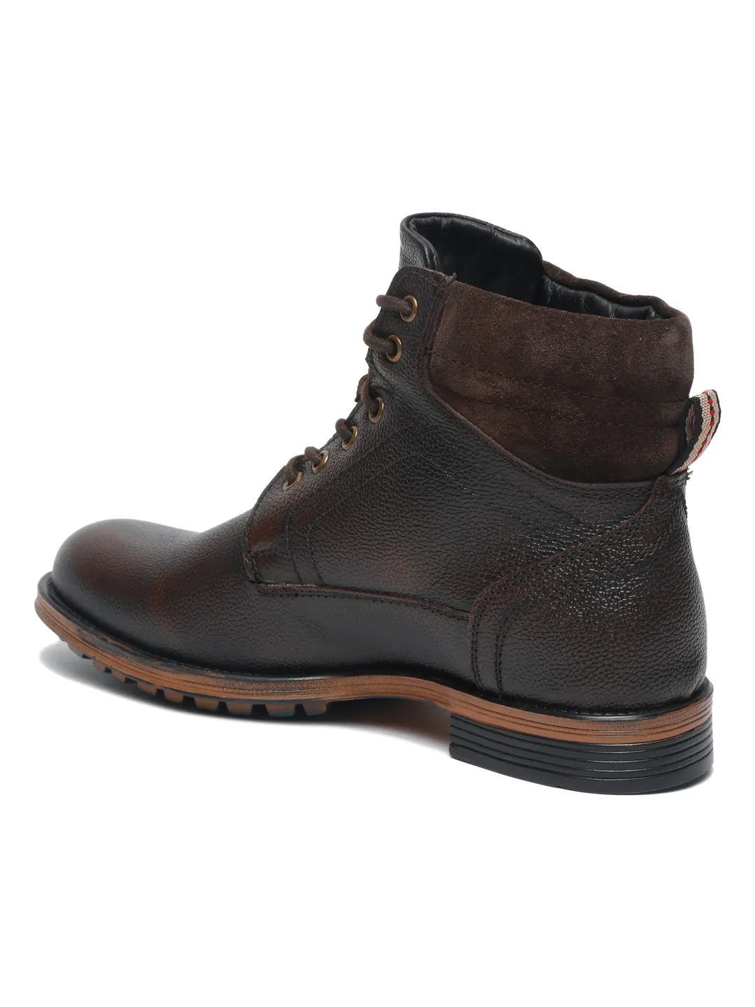 Men Brown Solid Genuine Leather Mid-Top Laceup Boots