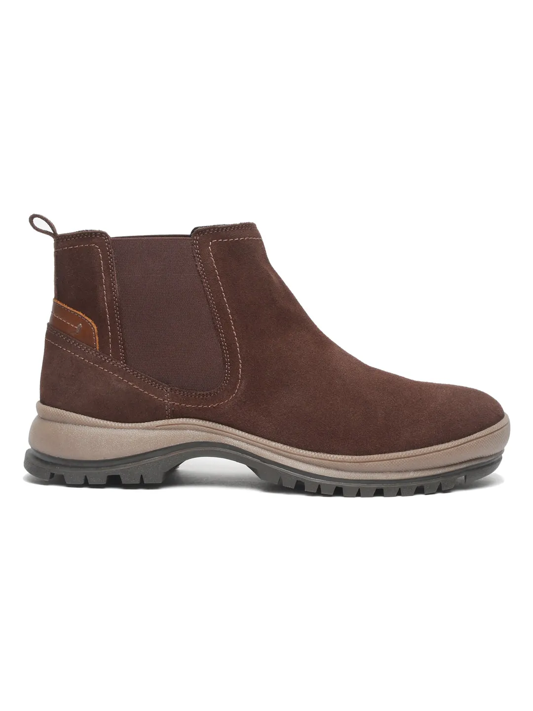 Men Brown Solid Leather High-Top Flat Boots