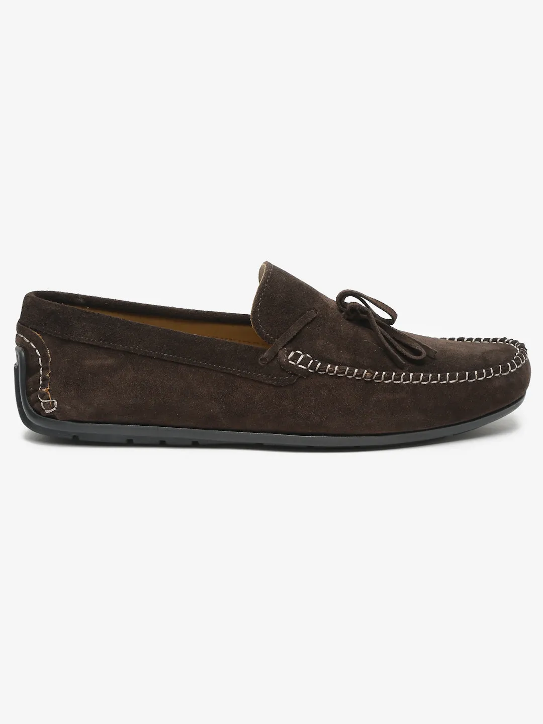 Men Brown Solid Suede Casual Loafers