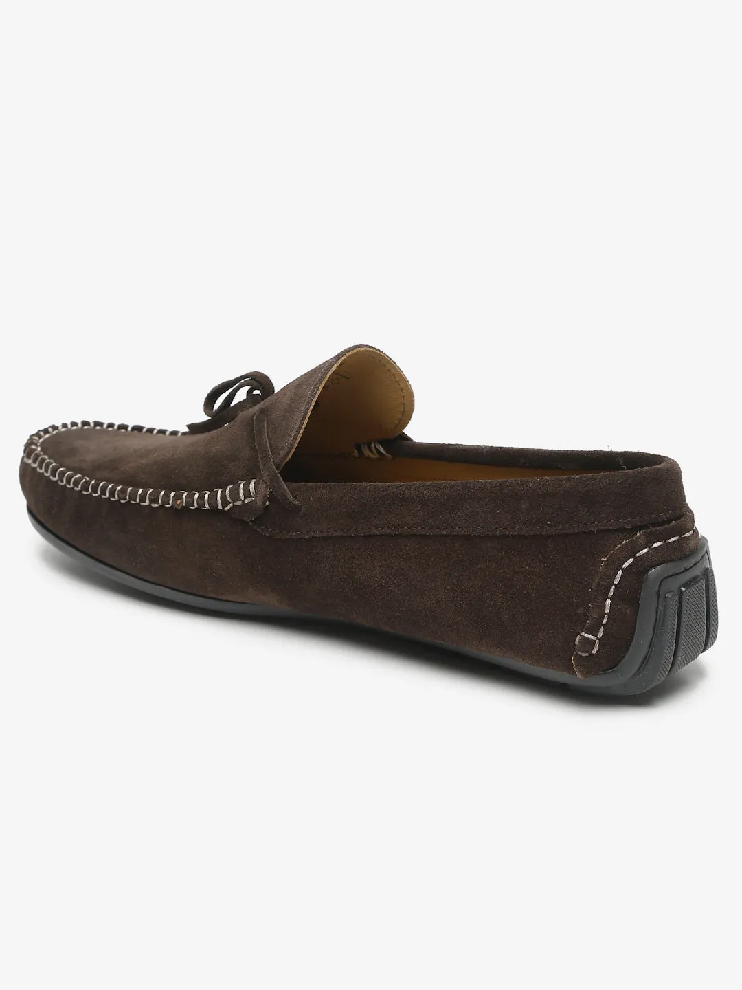 Men Brown Solid Suede Casual Loafers