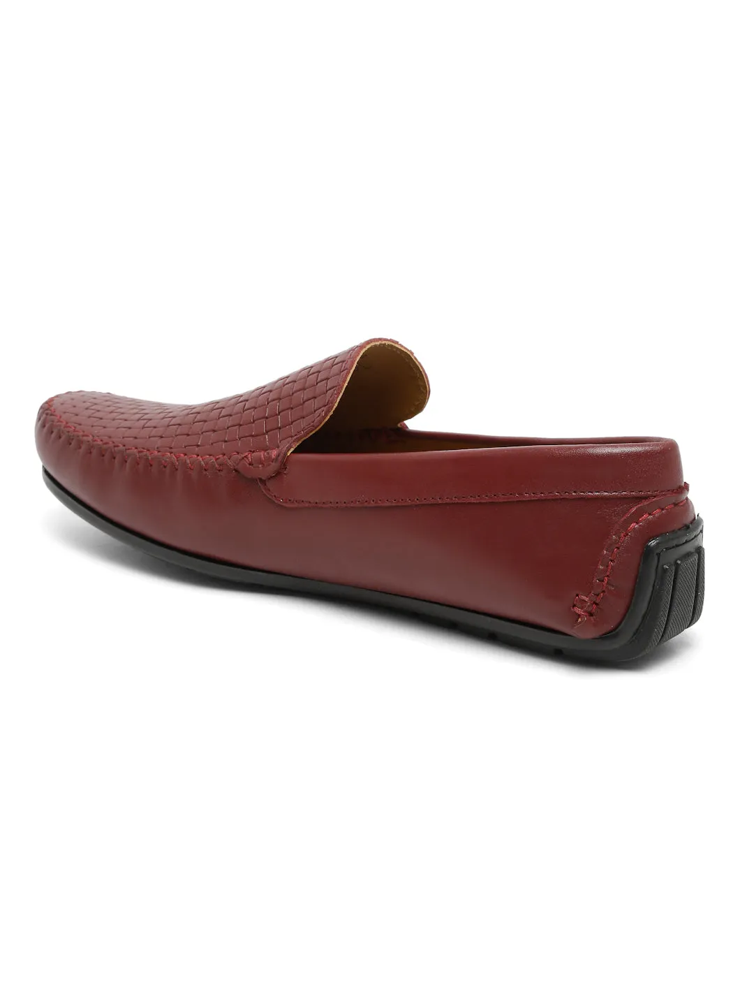 Men Maroon Texture Genuine Leather Loafers