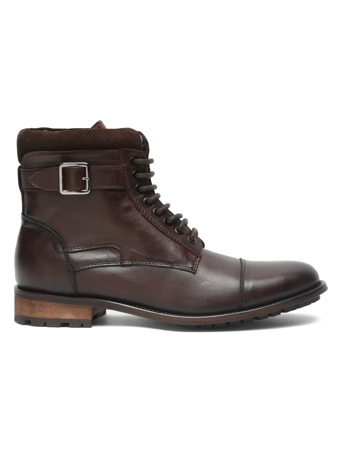 Men Mid-top Brown Lace-up Boots