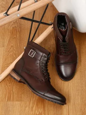 Men Mid-top Brown Lace-up Boots