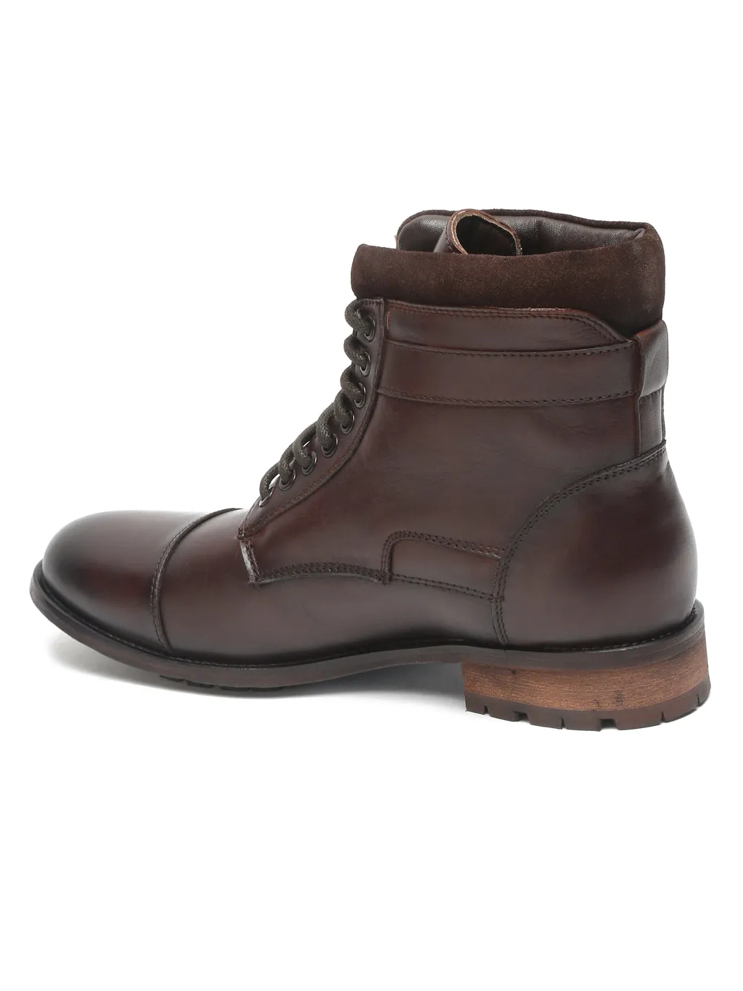 Men Mid-top Brown Lace-up Boots