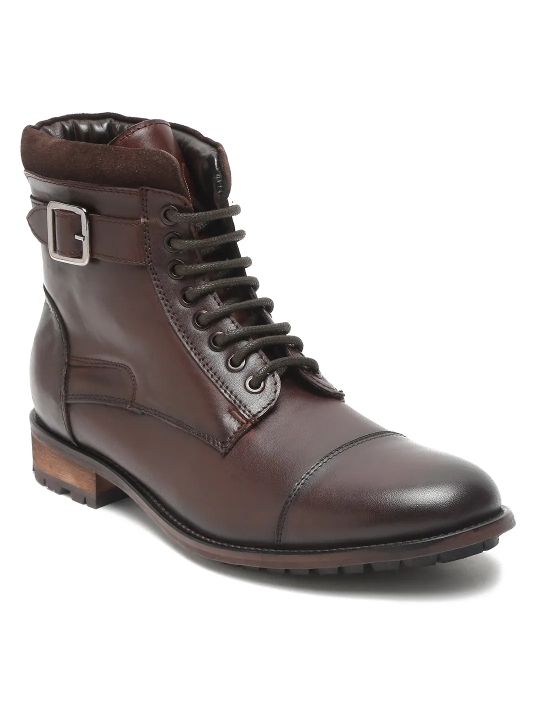 Men Mid-top Brown Lace-up Boots