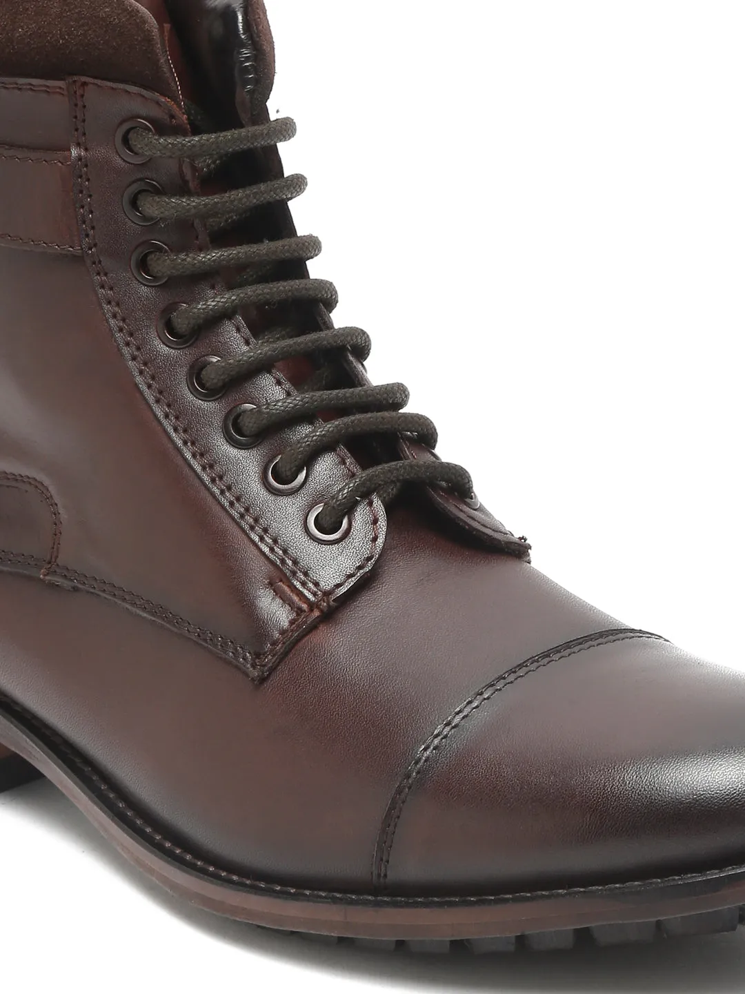 Men Mid-top Brown Lace-up Boots