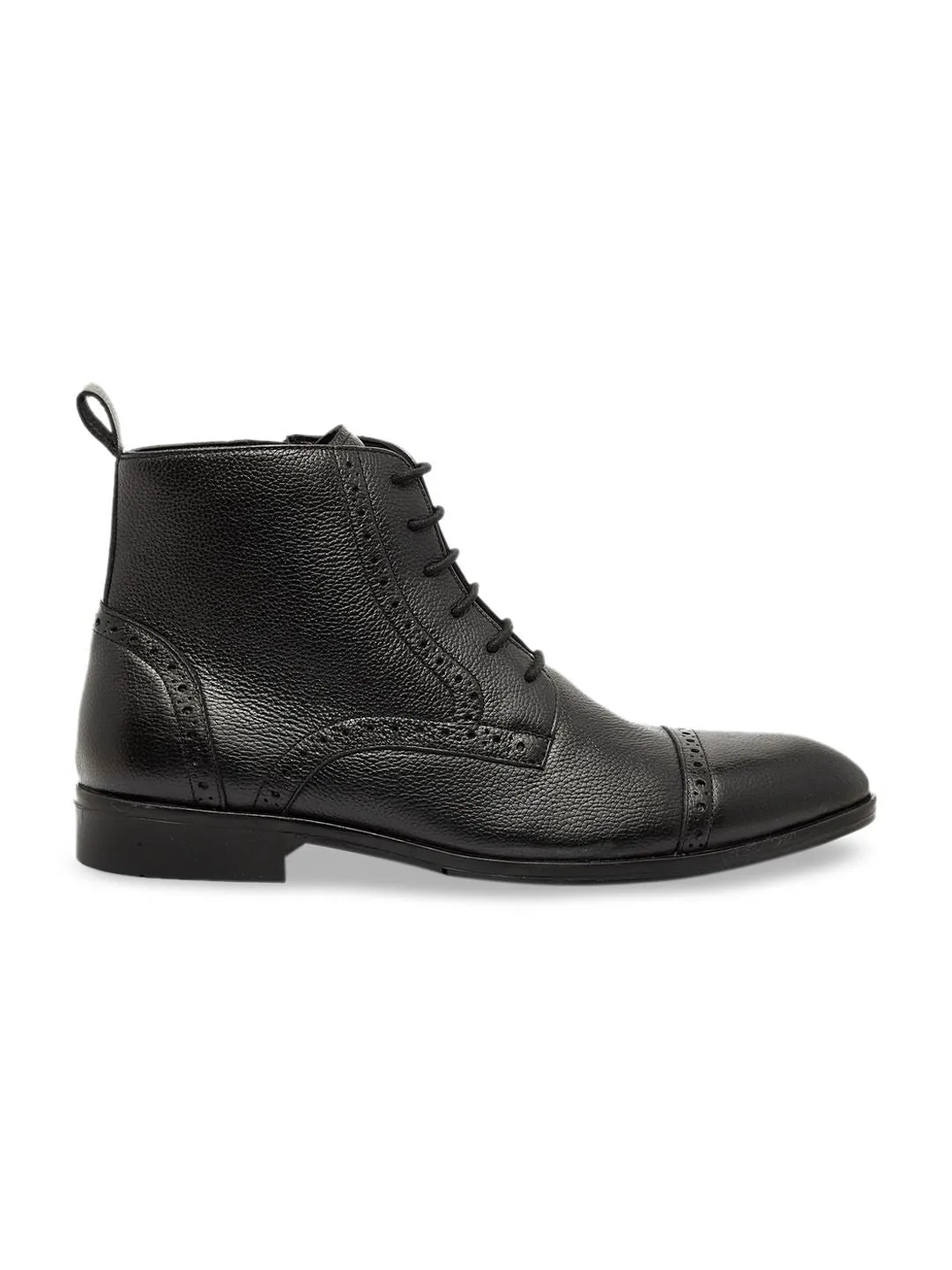 Men Solid Leather Round Toe Mid-Top Flat Boots