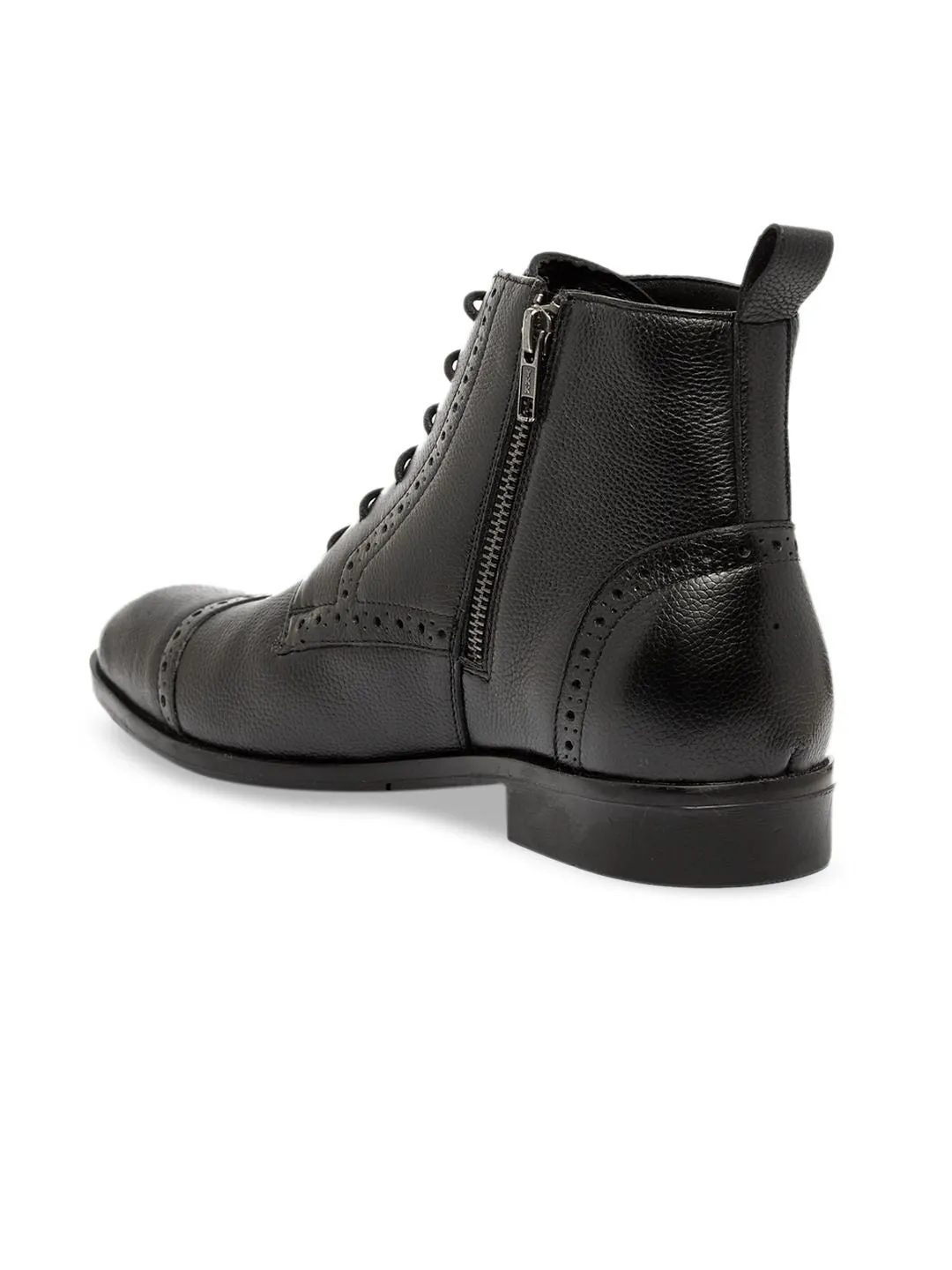 Men Solid Leather Round Toe Mid-Top Flat Boots