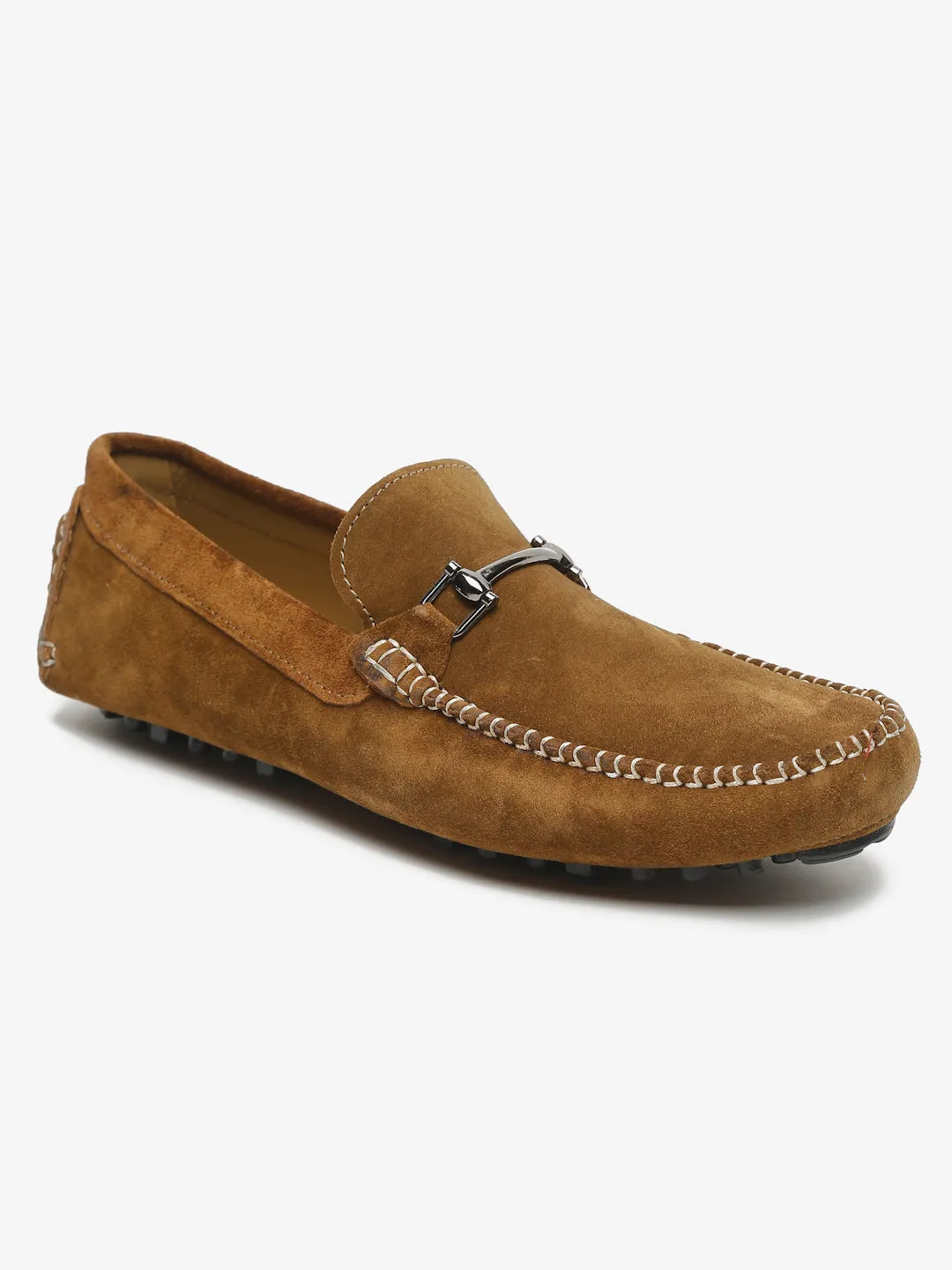 Men Tan Solid Suede Casual Loafers