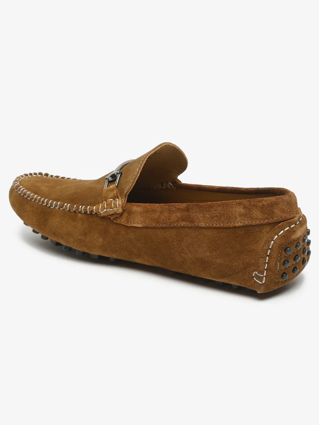 Men Tan Solid Suede Casual Loafers