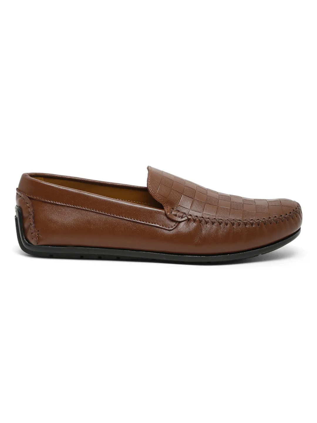 Men Tan Texture Genuine Leather Loafers