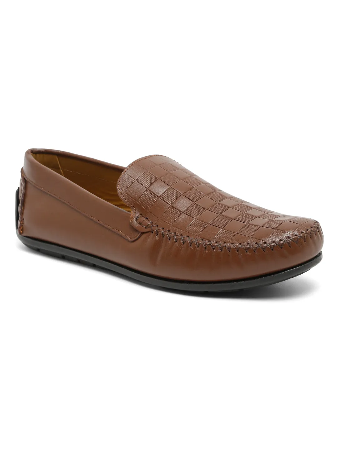 Men Tan Texture Genuine Leather Loafers