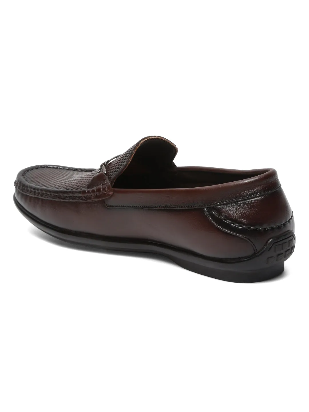 Men Textured Brown Leather Loafers shoes