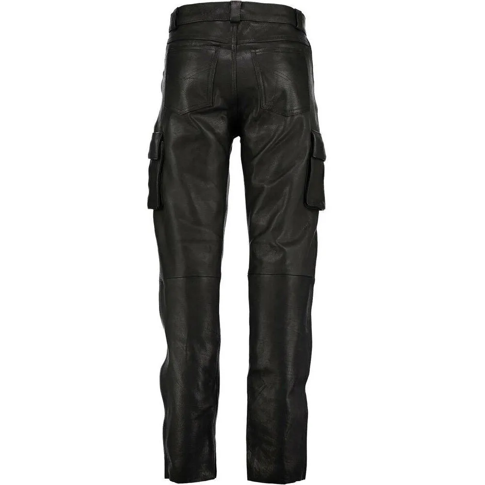 Mens 6 Pockets Jeans Style Black Combat Cargo Leather Trousers Pants