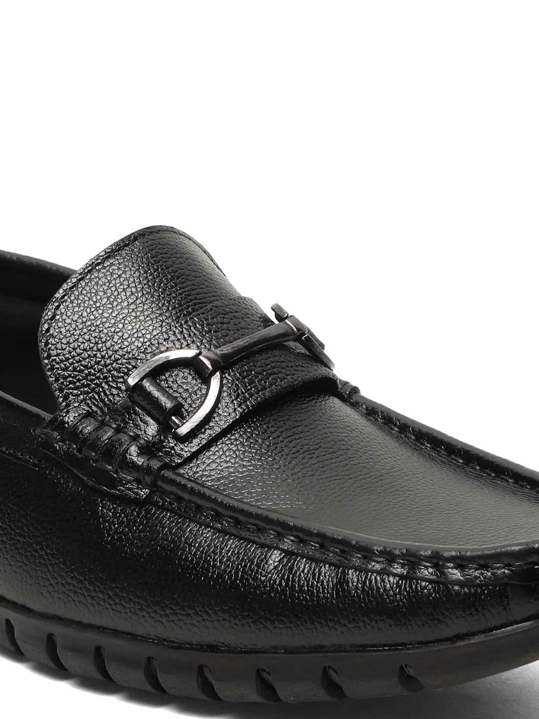 Men's Black Solid Leather 360 Loafers