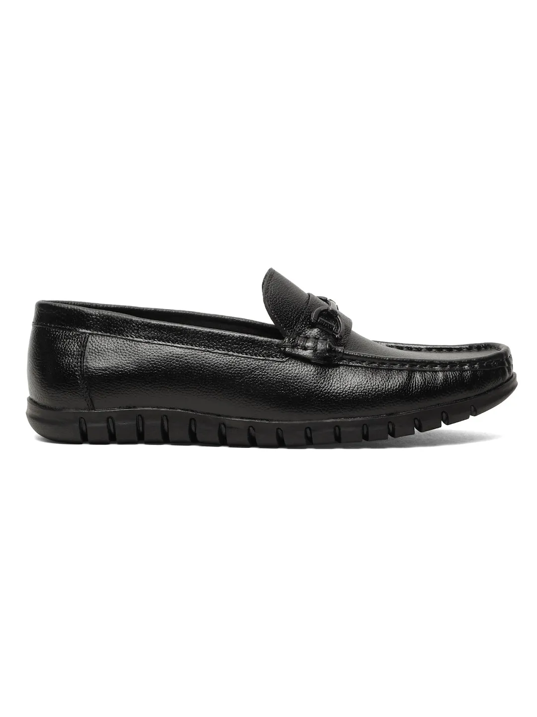 Men's Black Solid Leather 360 Loafers