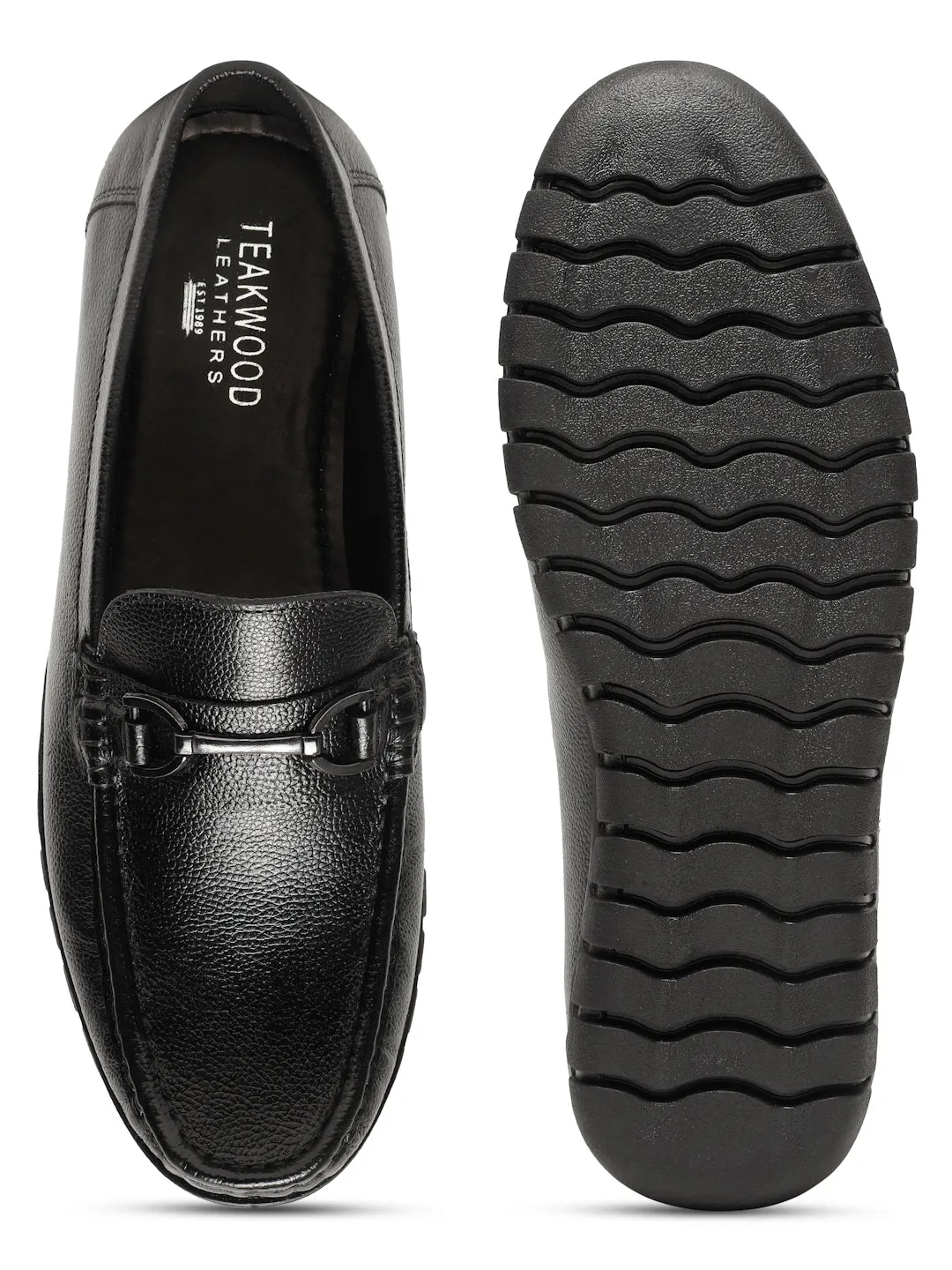 Men's Black Solid Leather 360 Loafers