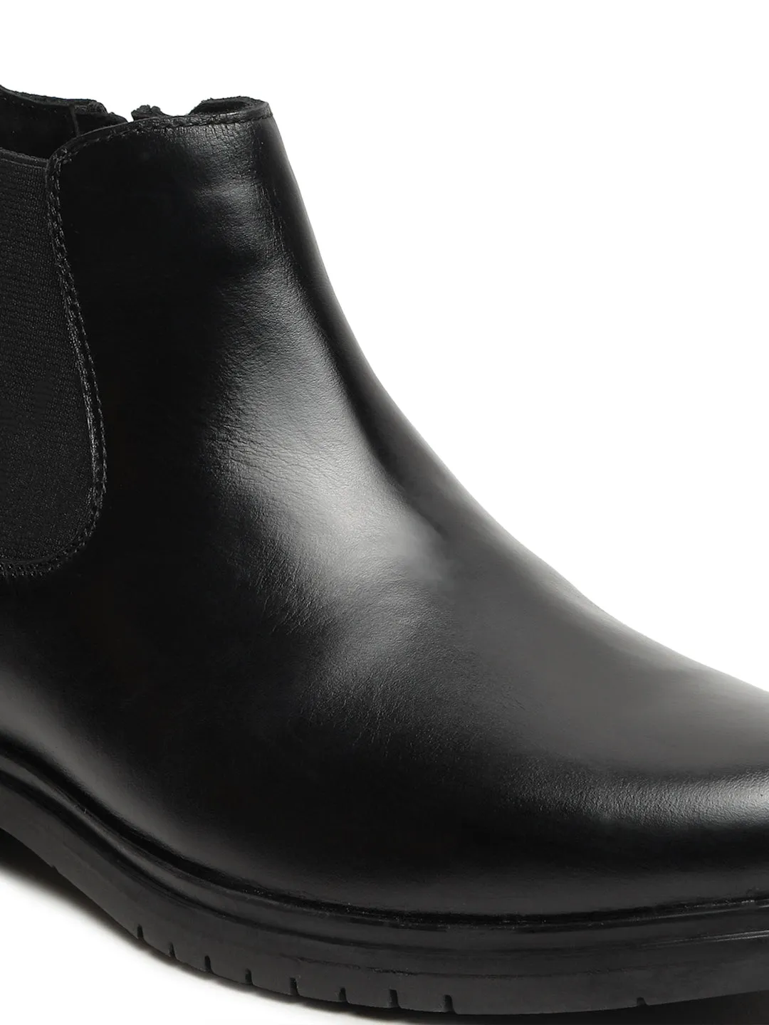 Men's Black Solid Leather Chelsea boots