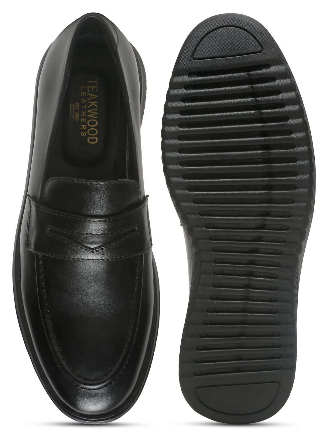 Men's Black Solid Leather Loafers Shoes