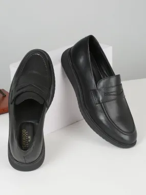 Men's Black Solid Leather Loafers Shoes