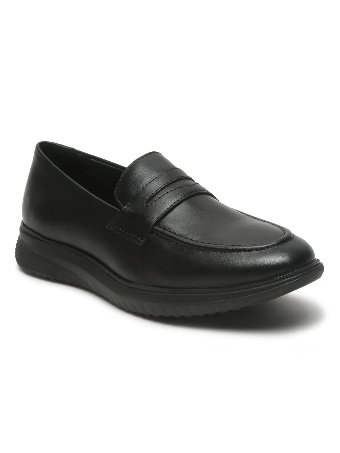 Men's Black Solid Leather Loafers Shoes