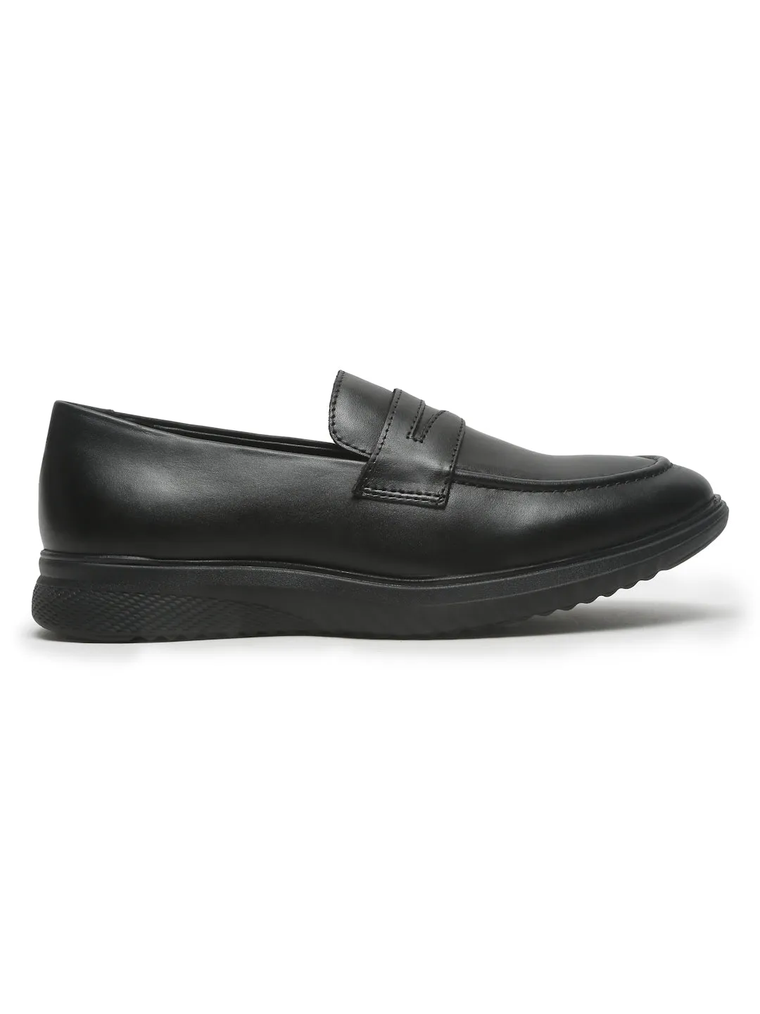 Men's Black Solid Leather Loafers Shoes