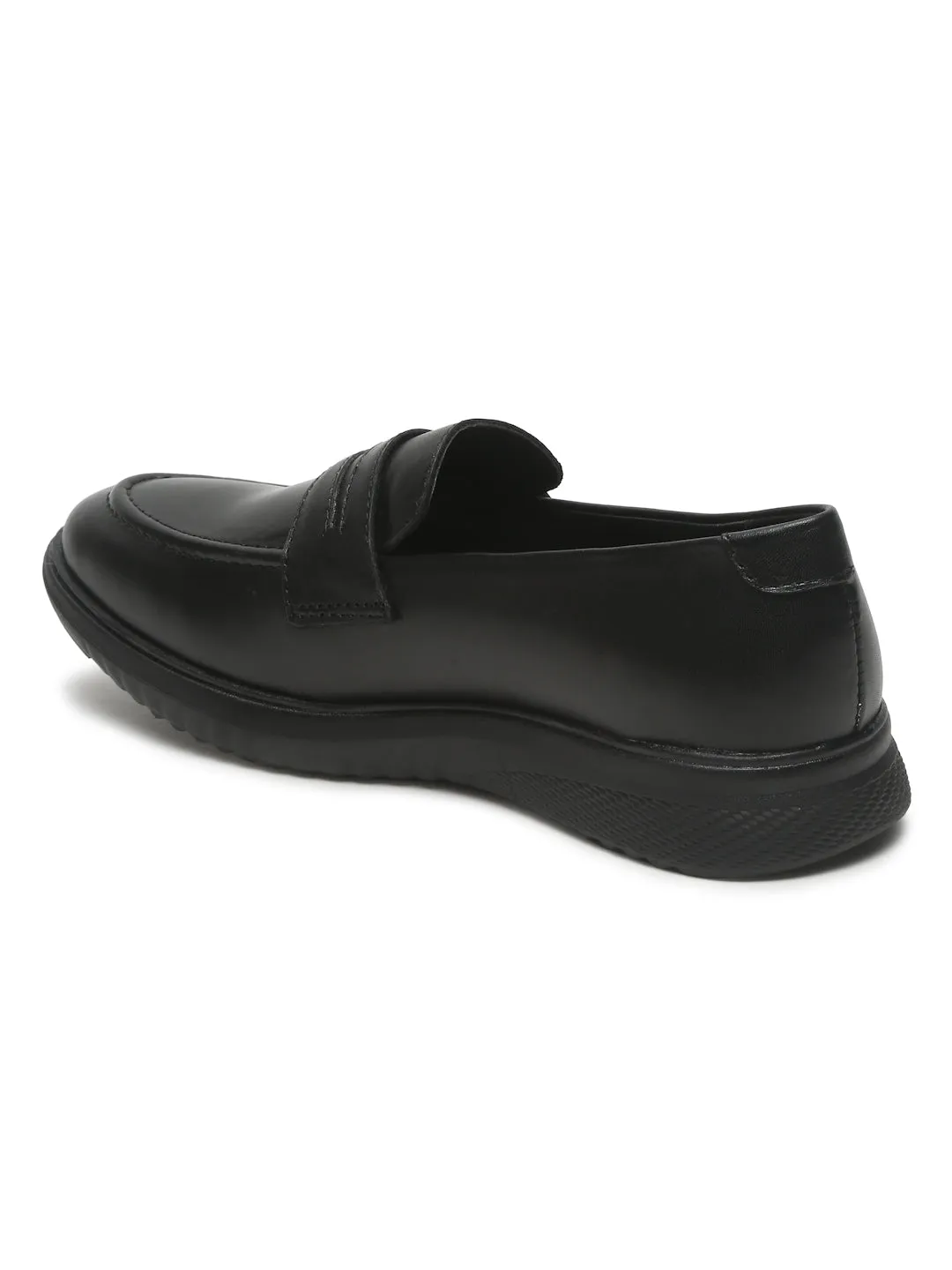 Men's Black Solid Leather Loafers Shoes