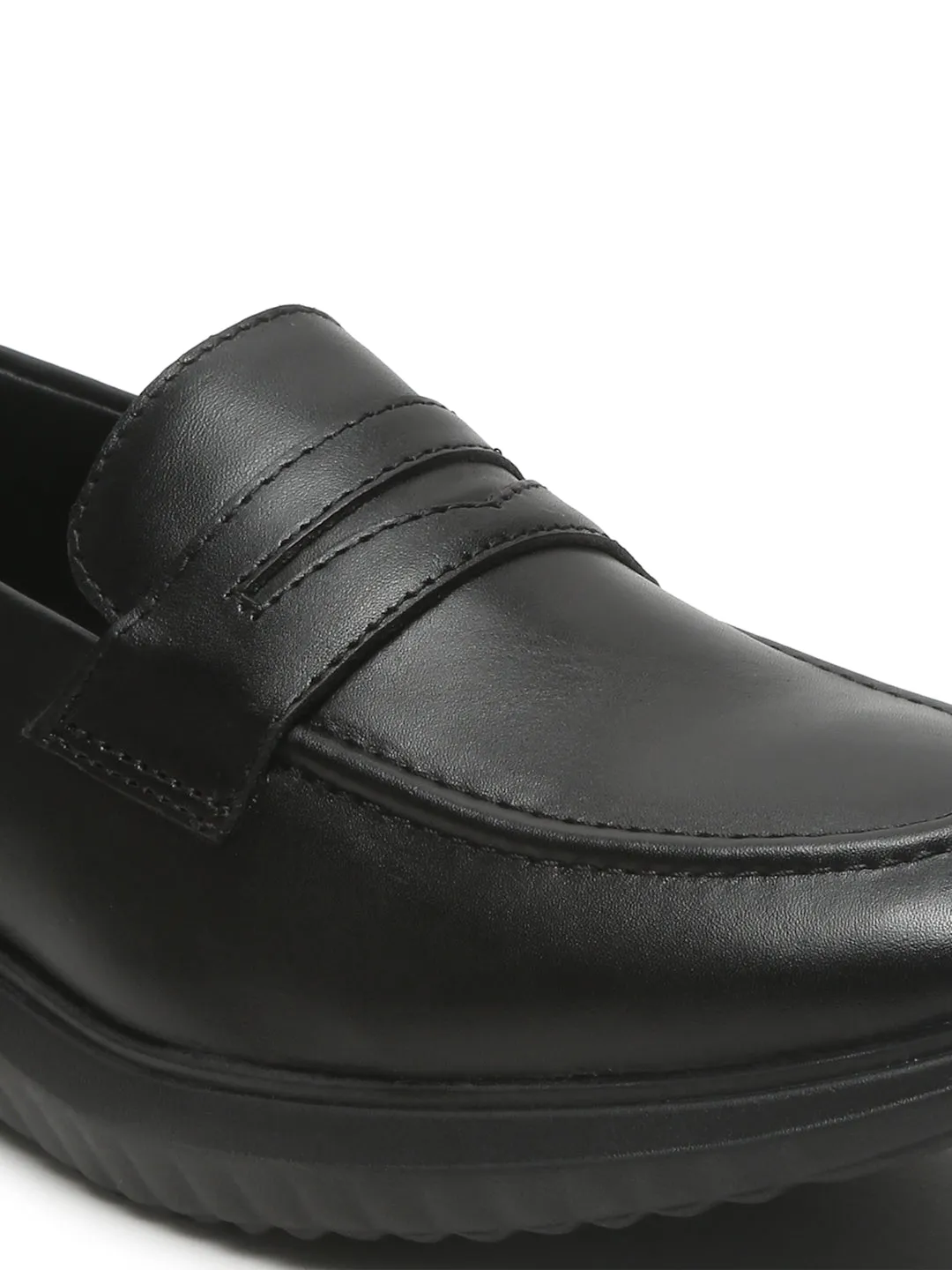 Men's Black Solid Leather Loafers Shoes