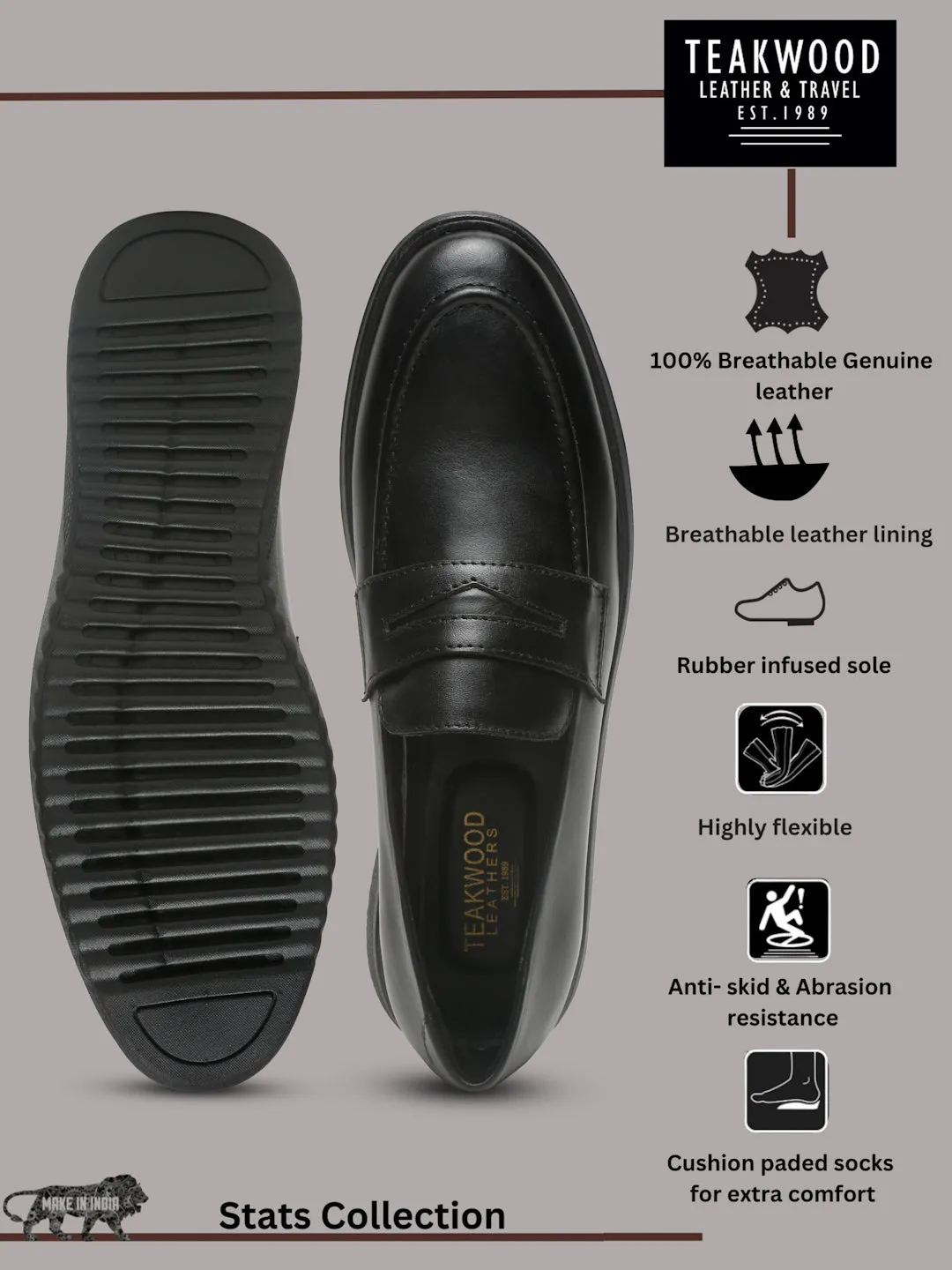 Men's Black Solid Leather Loafers Shoes