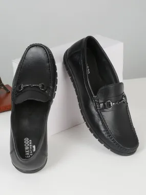 Men's Black Solid Leather Loafers