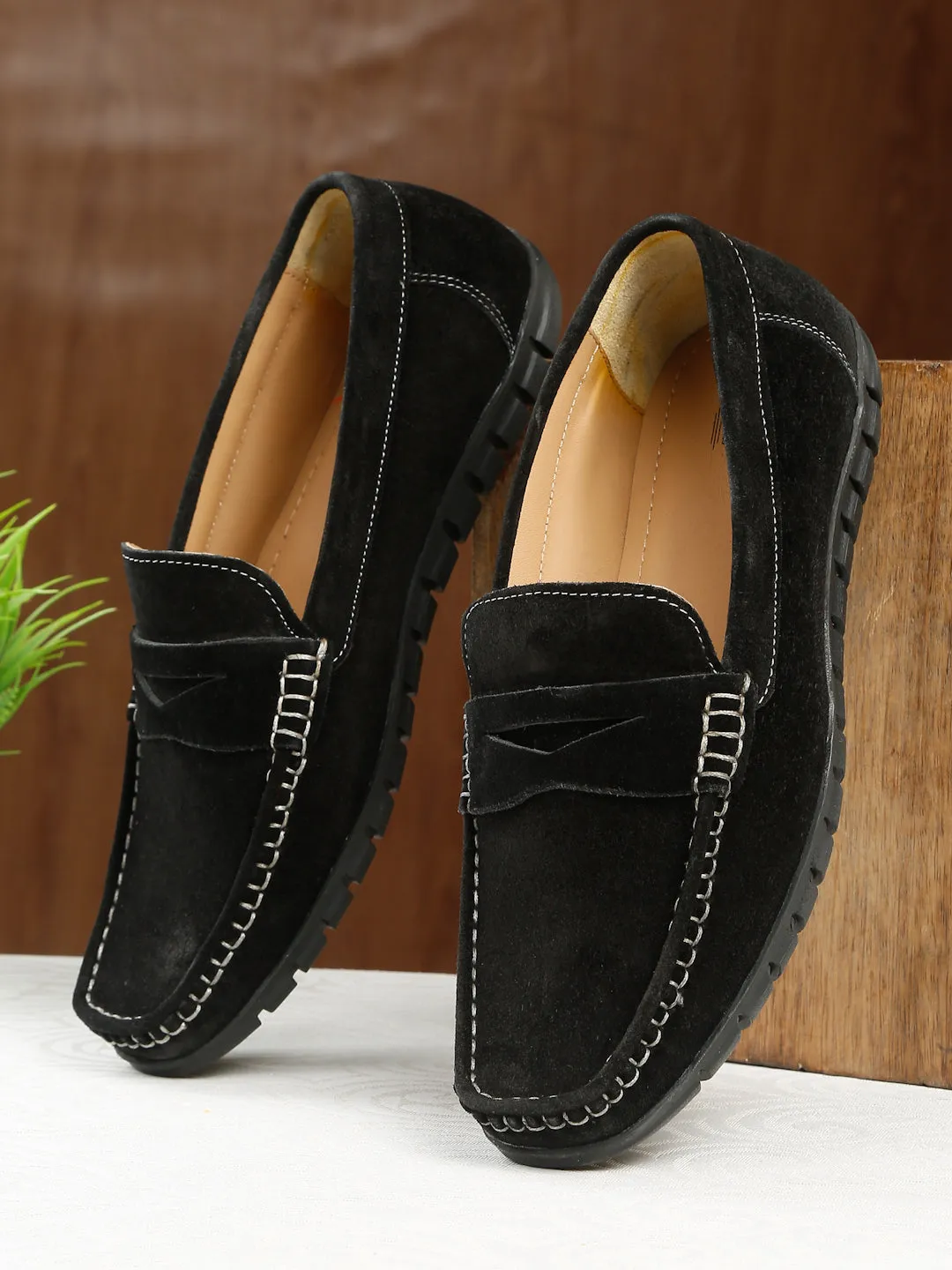 Men's Black Suede Leather Loafers